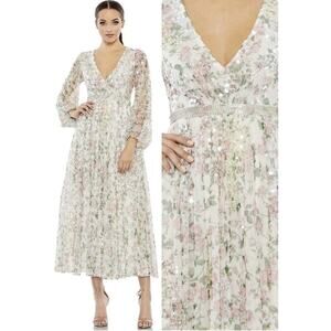 Mac Duggal 93788 White Embellished Floral‎ Print Faux Wrap Dress Size 8 $498